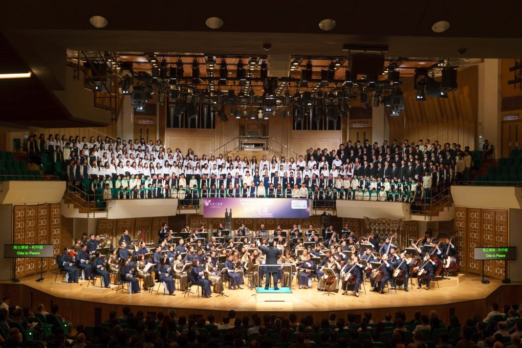 Hong Kong Chinese Orchestra opens the 39th season at the Hong Kong Cultural Centre Concert Hall in a performance with members of the National Chinese Orchestra Taiwan and 7 choruses from Hong Kong to commemorate the 70th anniversary of Second World War. Photo: Hong Kong Chinese Orchestra