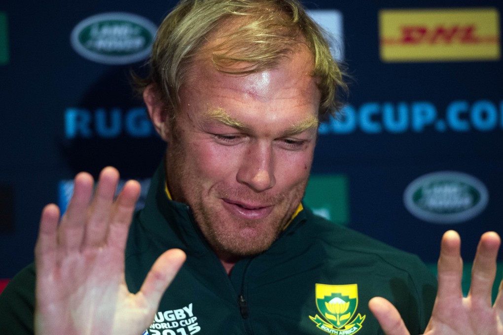 South Africa number eight Schalk Burger chats to the media in Birmingham after their shock defeat by Japan last weekend. Photo: AFP