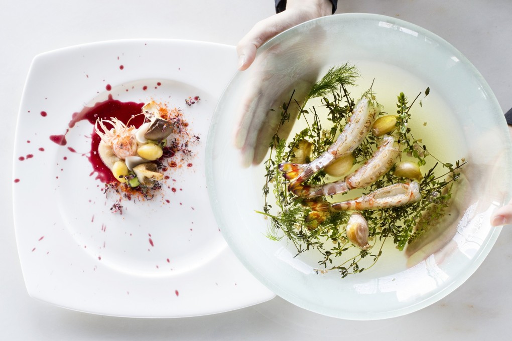 Medium-cooked kuruma prawn with matsutake mushrooms at Felix