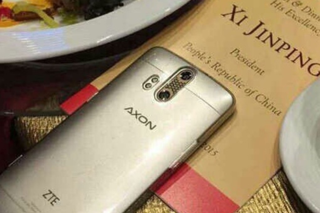 The ZTE Axon smartphone that the Chinese delegation to the US proudly flagged at a welcome banquet in Seattle. Photo: SCMP Pictures