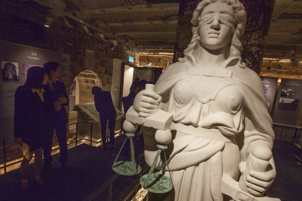 A statue of Themis, the Greek goddess of justice, is seen in the basement of Hong Kong's new Court of Final Appeal building. Photo: EPA