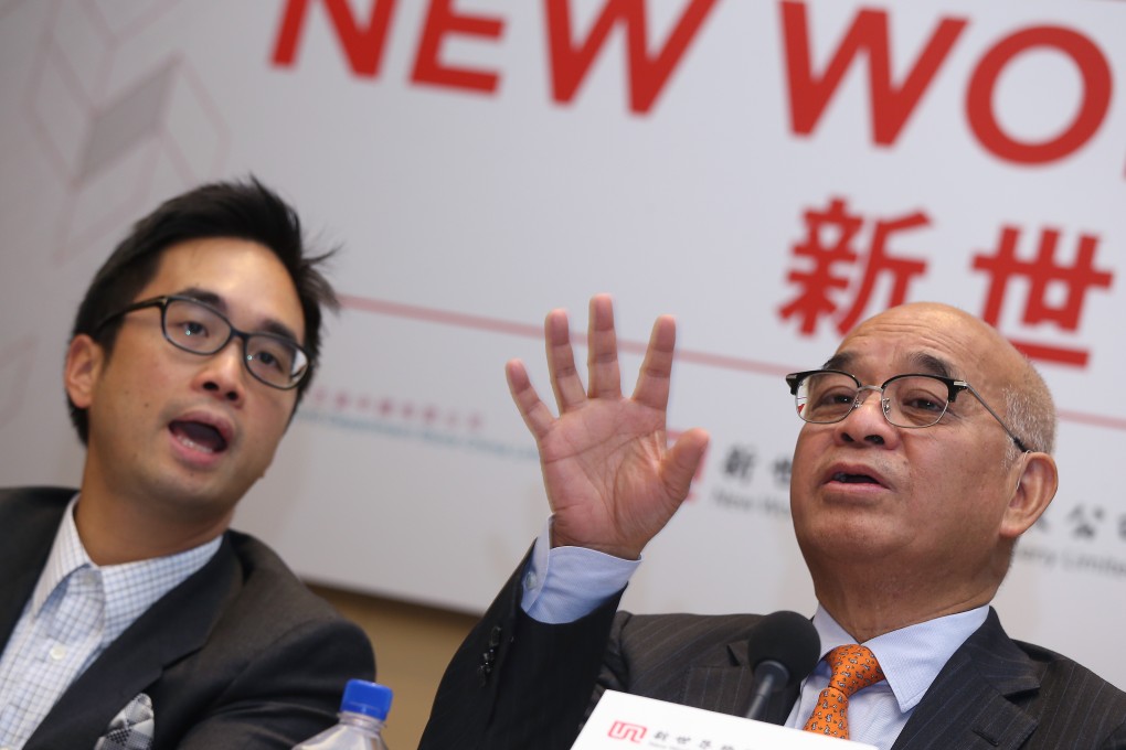 Executive director Adrian Cheng Chi-kong, left, and chairman Henry Cheng, at the group's results announcement.Photo: K.Y. Cheng