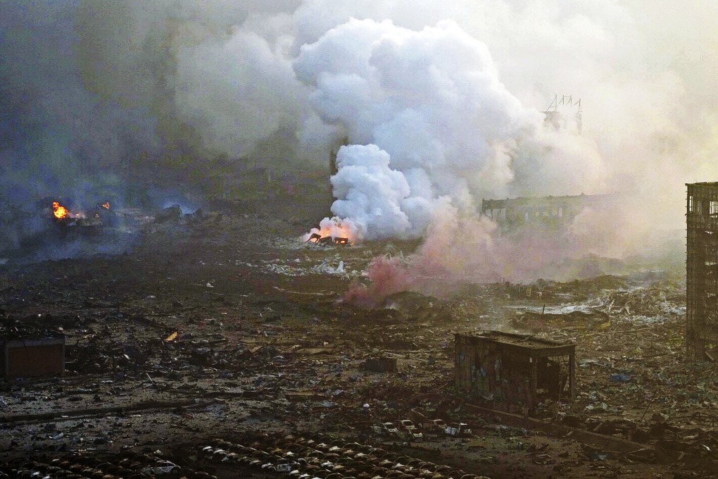 A picture taken by a drone on August 13 shows the aftermath of the explosion. Photo: Yu Xiao / Beijing Youth Daily