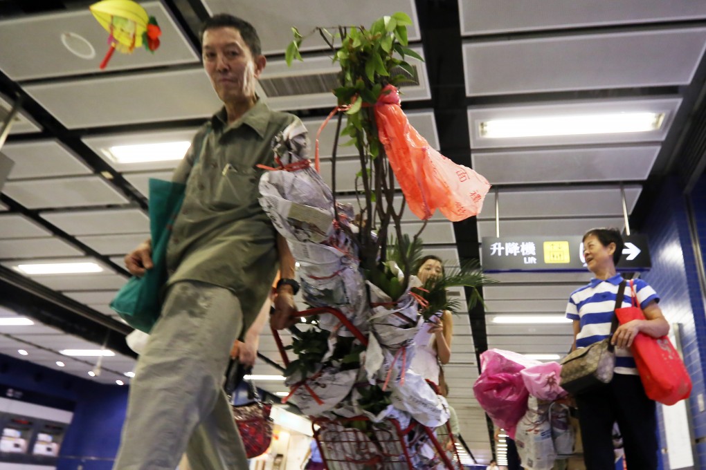 Passengers carry oversized luggages on MTR is seen at Tai Wai Station. Photo: Edward Wong