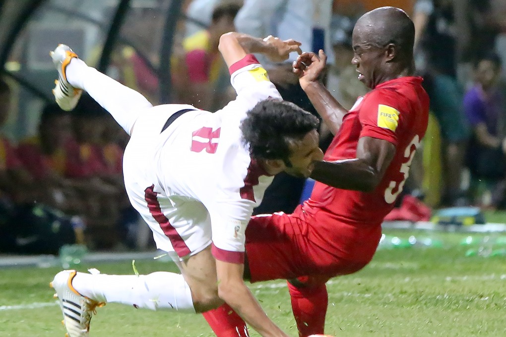 Festus Baise (right) scored a late, late goal for Eastern that gave his team a share of the points against Kitchee. Photo: Edward Wong