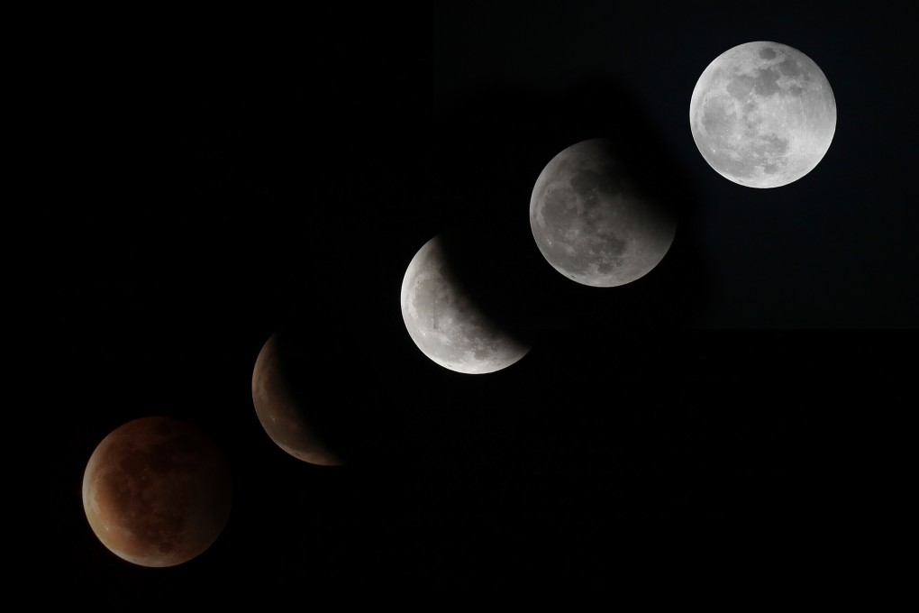 This combined photo shows how a blood moon 'evolved' during a total lunar eclipse in 2014. Photo: Xinhua