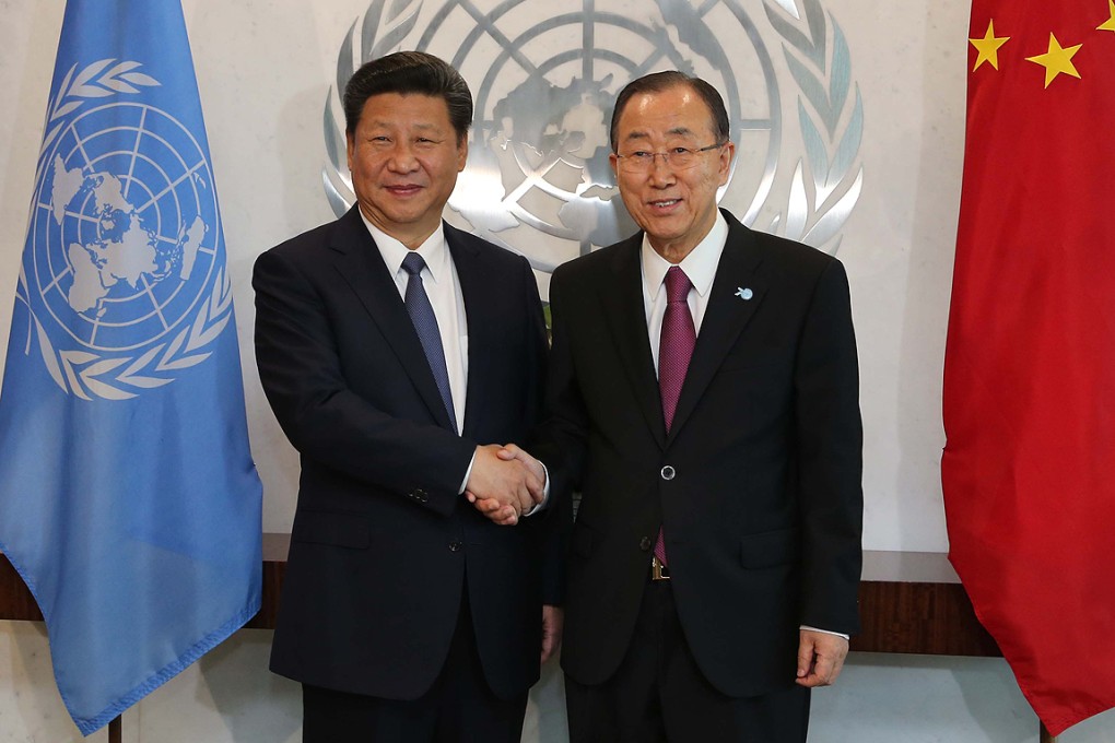 Chinese President Xi Jinping (L) meets with UN Secretary-General Ban Ki-moon at the UN headquarters in New York at the start of the United Nations Sustainable Development Summit. Photo: Xinhua