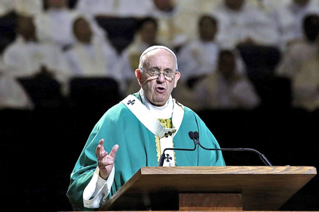 Pope Francis speaks during the homily as he celebrates Mass at Madison Square Garden. Photo: EPA