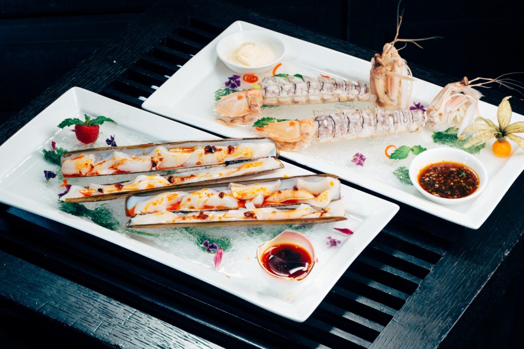 Dong Lai Shun's chilled mantis shrimp, and chilled razor clams with spicy mala sauce