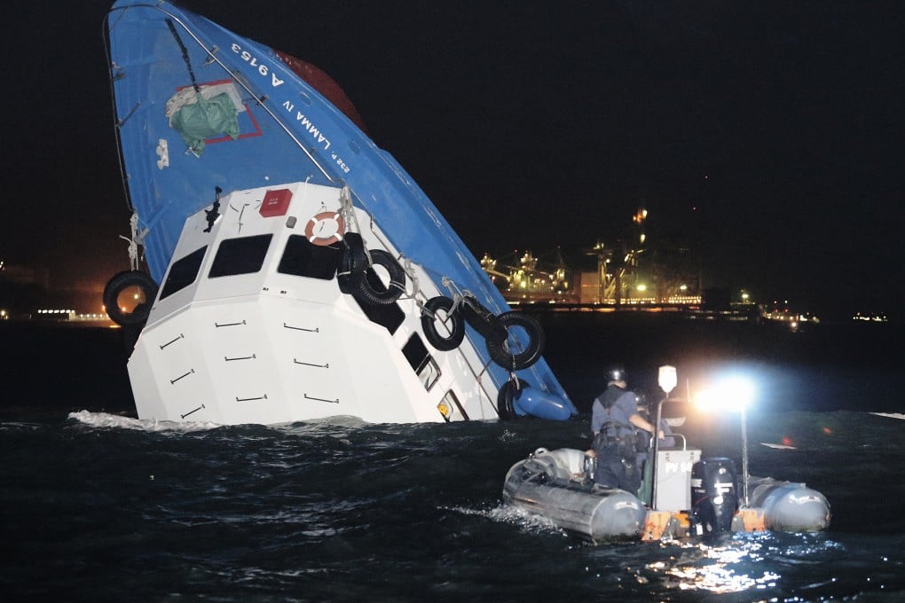 The submerged hull of the Lamma IV after the collision.