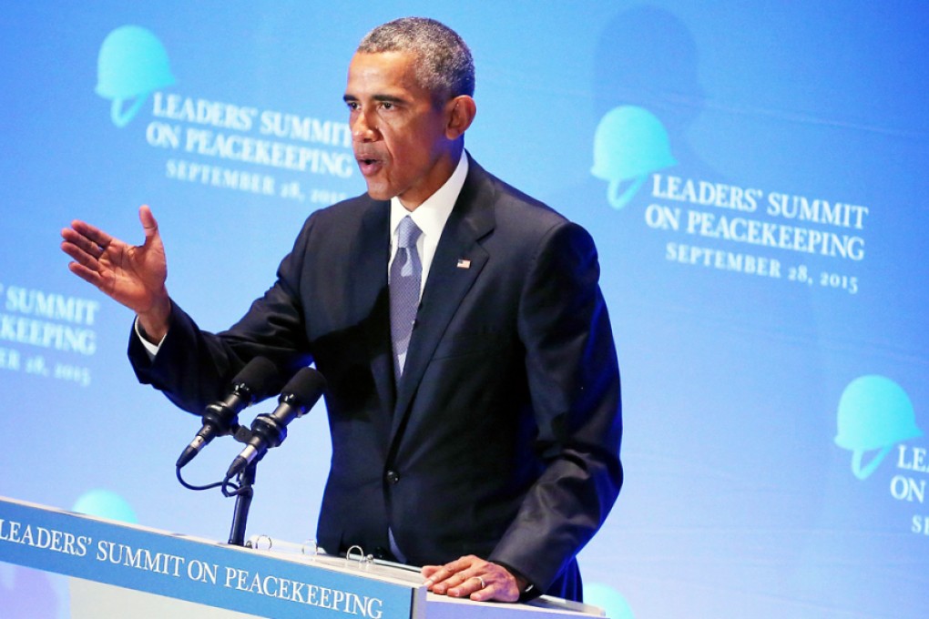 US President Barack Obama gives his speech during the summit meeting on peacekeeping during the UN General Assembly in New York on Monday. Photo: EPA