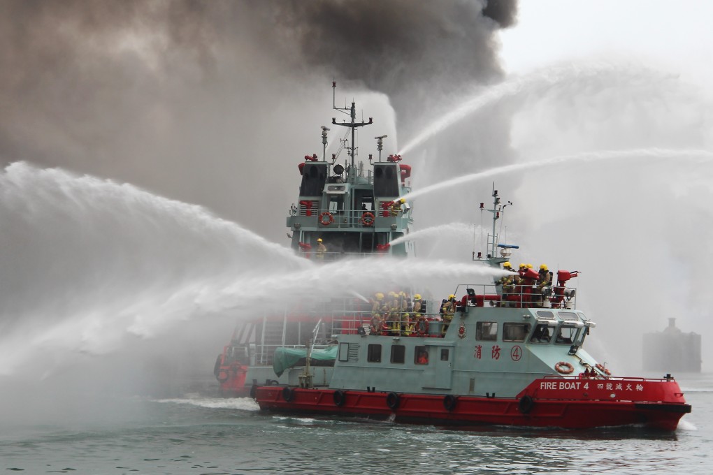 One of the four fireboats that fought the blaze in action