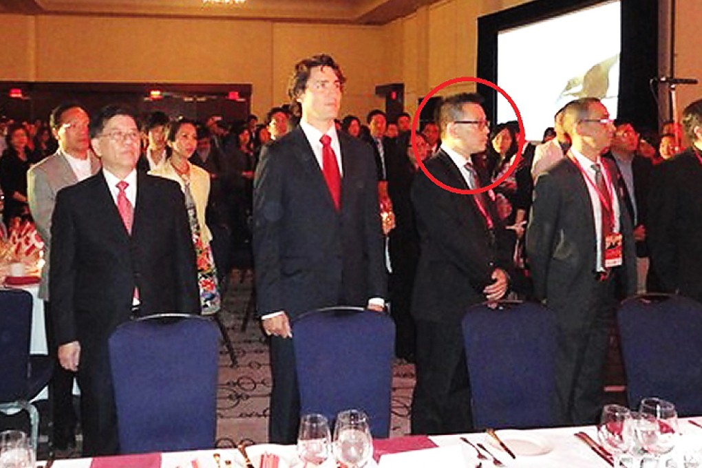 Justin Trudeau, flanked by Raymond Chan (left) and graft suspect Michael Ching (circled) at a June 2, 2013, fundraiser that a pro-Trudeau organisation based in Ching’s office helped stage. Photo: GCPnews.com