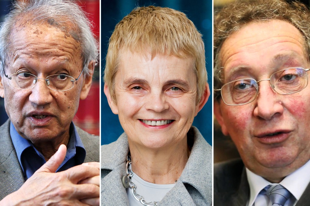 Yash Ghai (left),Cheryl Saunders and David Feldman back Johannes Chan. Photos: Jonathan Wong, SCMP Pictures