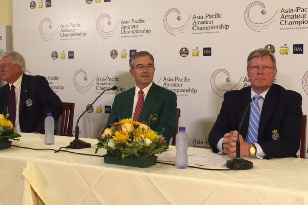 David Cherry, chairman of the Asia-Pacific Golf Confederation, Billy Payne, chairman of Augusta National Golf Club and the Masters Tournament and R&A chief executive Martin Slumbers. Photos: SCMP Pictures
