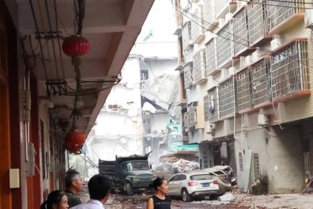 A badly damaged building in Liucheng county following Wednesday's series of bomb blasts, which killed seven people. Photo: SCMP Pictures
