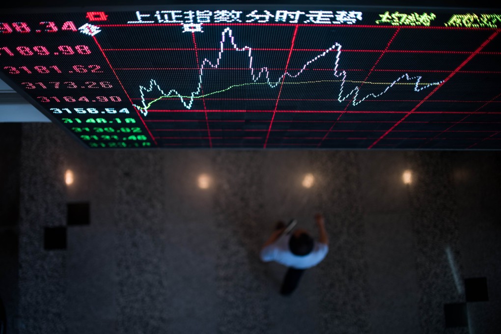 A board shows the stock movements inside the Shanghai Stock Exchange as last quarter trading is set to start next week. Photo: AFP