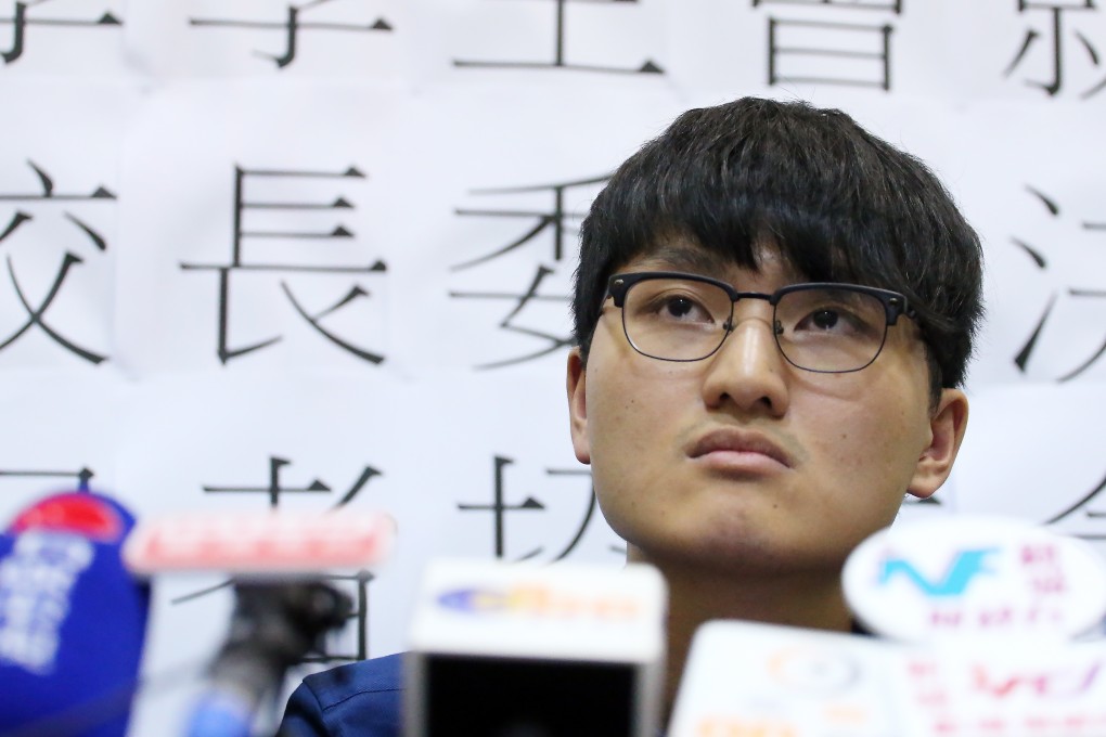 Hong Kong University Students' Union Billy Fung Jing-en meet the press after the council meeting. Photo: Felix Wong