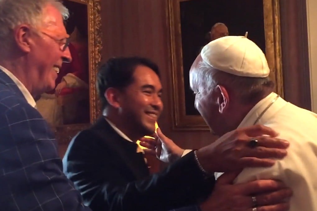 Pope Francis embraces his friend Yayo Grassi, who introduced the head of the Catholic church to his partner.