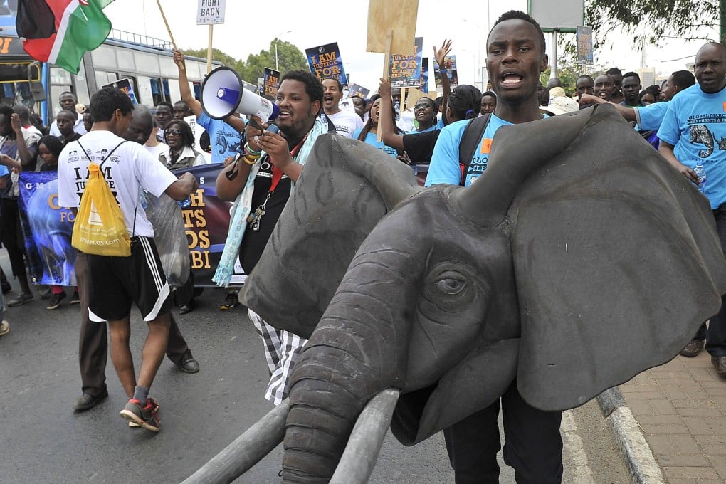 People rally as part of the Global March for Elephants and Rhinos demanding a halt to poaching of elephants and rhinos on October 3, 2015 in Nairobi. Photos: AP, EPA