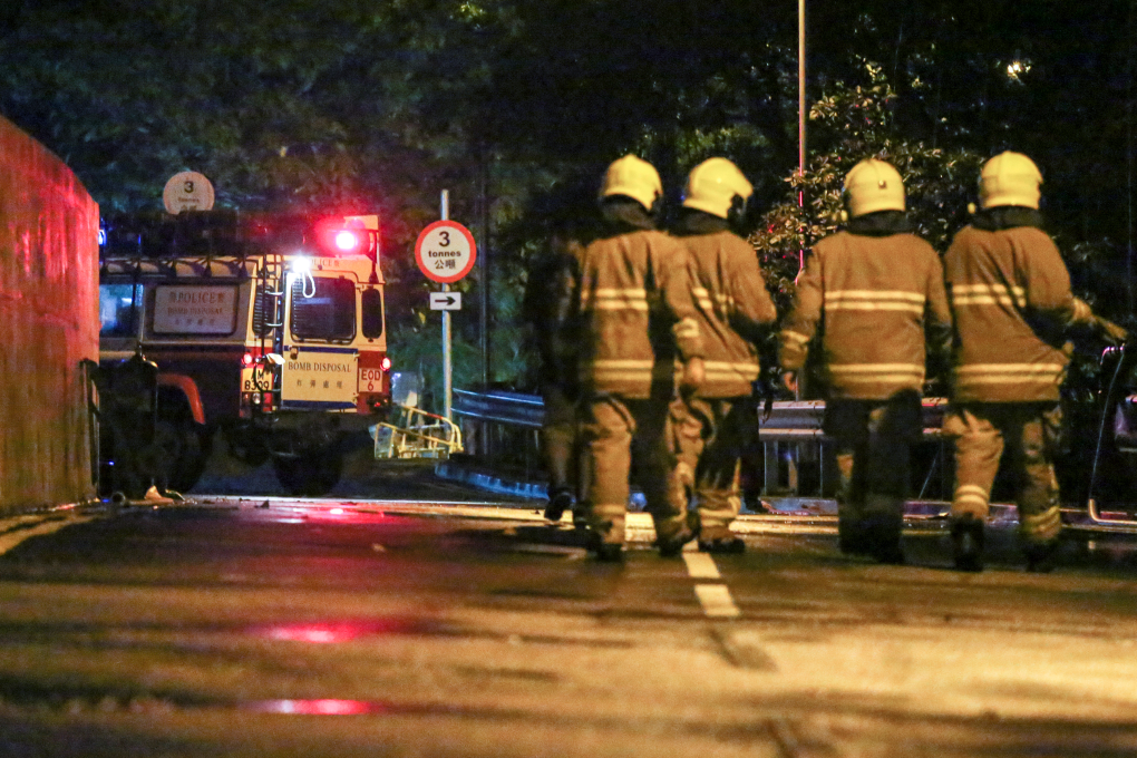 A 60-cm-long bomb was pulled from the ground at 4:40pm. Photo: Nora Tam