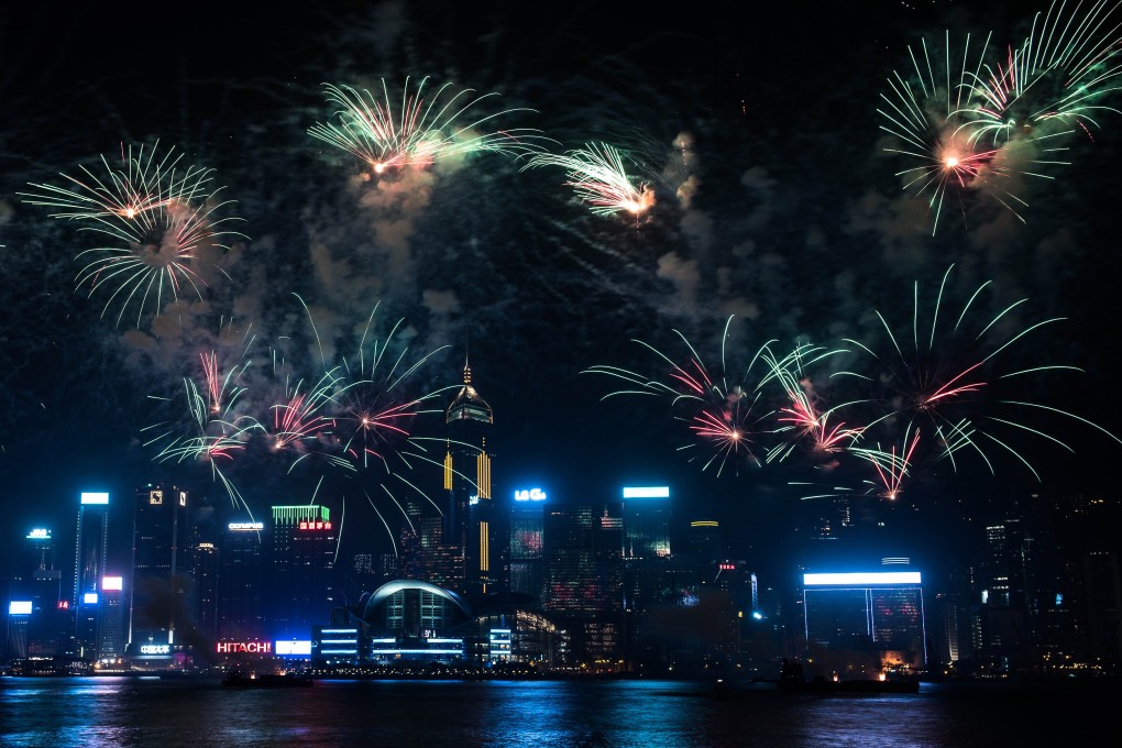 Fireworks are seen over the Hong Kong skyline as part of China's national day celebrations on Thursday. The city has seen an explosion of incubators recently as it channels its energies into becoming a hub for fintech start-ups. Photo: AFP