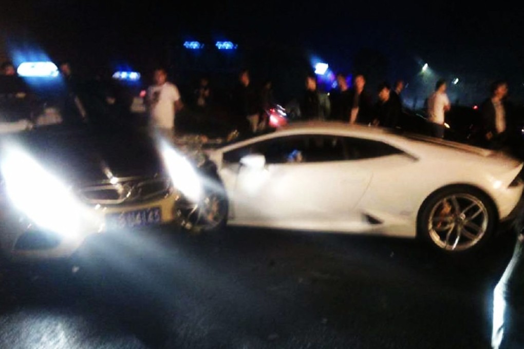 Photos showed the Lamborghini rammed into another vehicle. Photo: SCMP Pictures
