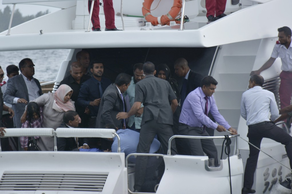 Maldives President Yameen Abdul Gayoom was unhurt in the incident but his wife and several officers suffered injuries. Photo: AP