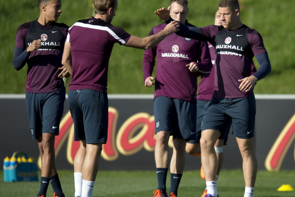 England midfielder Dele Alli (left), striker Harry Kane and midfielder Ross Barkley take part in a training session at St George's Park near Burton-on-Trent. Photo: AFP