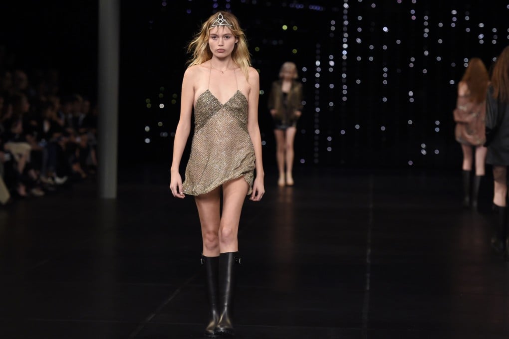 A model presents a look from Hedi Slimane's spring/summer 2016 collection for Saint Laurent. Photo: AFP