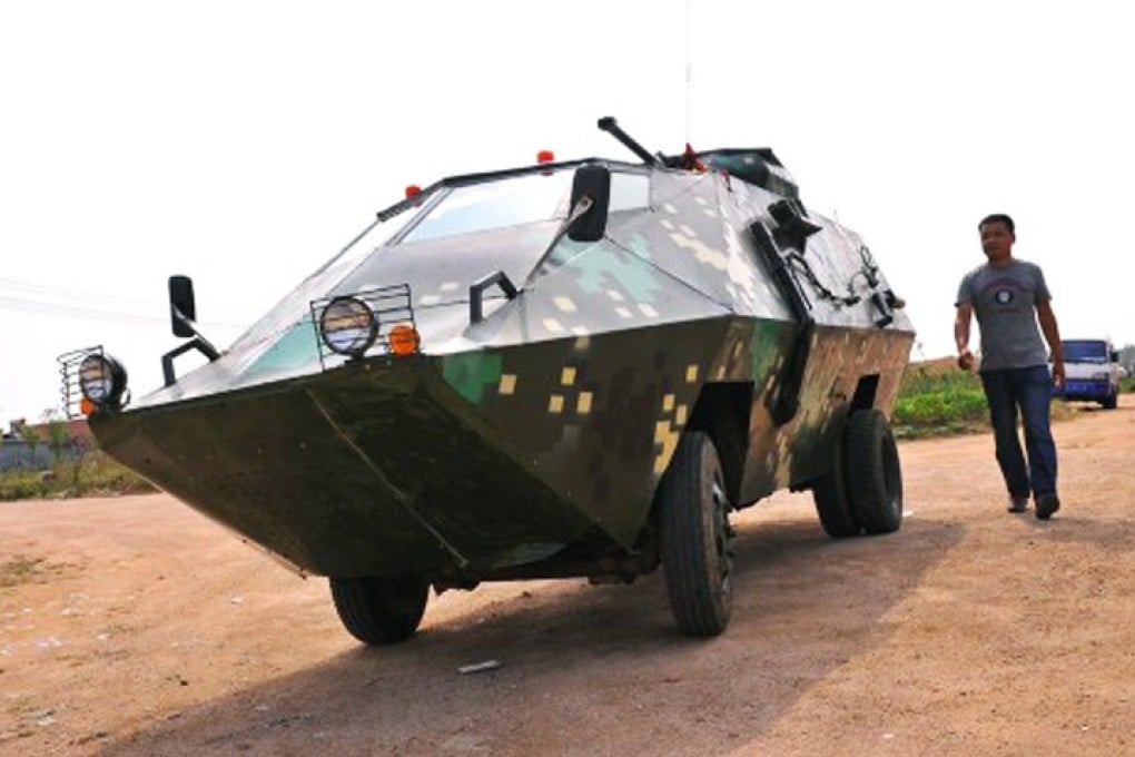 PLA veteran Shi Yanqiang spent seven months and 30,000 yuan to turn a derelict truck into a private 'armoured' vehicle. Photos: Eastday.com