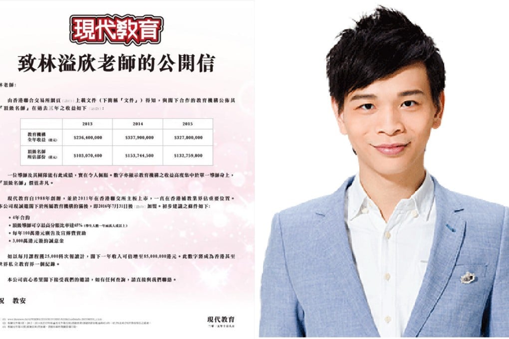 The open letter from Modern Education trying to lure Lam Yat-yan (pictured on the right). Photo:: SCMP Pictures