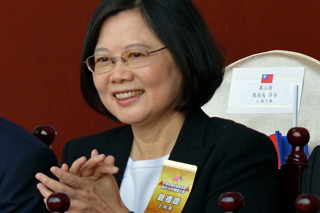 Tsai Ing-wen, chairwoman of Taiwan's Democratic Progressive Party (DPP) at the National Day ceremony in front of the presidential palace in Taipei yesterday. Photo: AFP