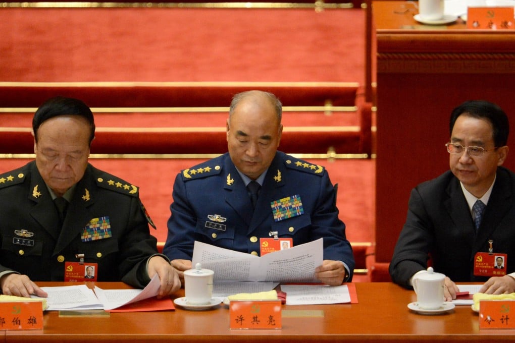 The inspection panel is headed by Xu Qiliang, centre, vice-chairman of the CMC. Guo Boxiong, left, and Ling Jihua, right, have both fallen to the anti-graft campaign. Photo: AFP