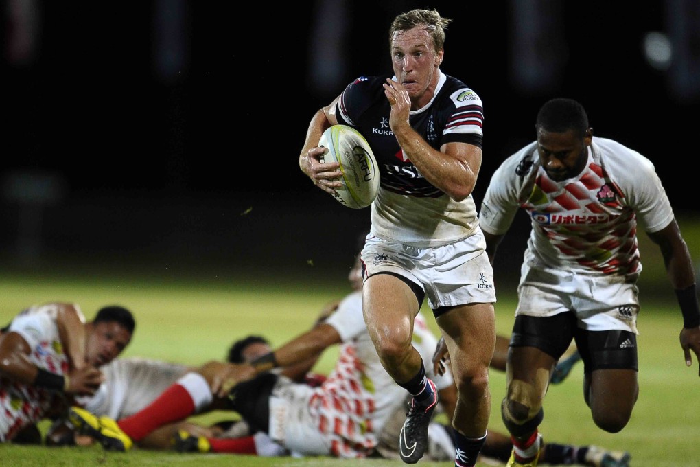 Alex McQueen sets sail for the try line in the final against Japan at the Sri Lanka Sevens. Photos: Thusith Wijedoru for Asia Rugby