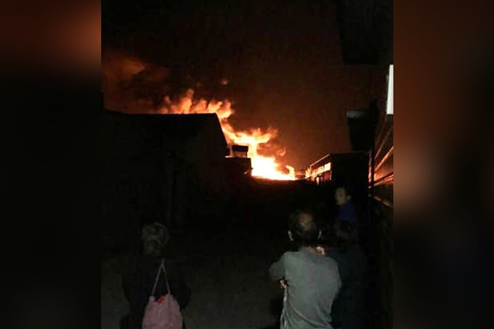 The scene of the fire in Tianjin on Monday night. Photo: SCMP Pictures