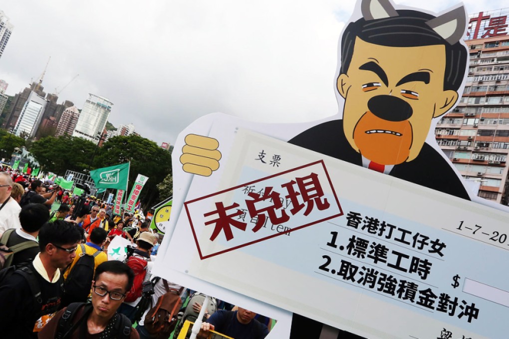 Trade unionists make their views crystal clear. Photo: Felix Wong