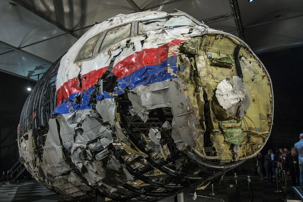 The reconstructed wreckage of Malaysia Airlines flight MH17 is shown after a presentation in the Netherlands on Tuesday of the final report into the crash that occurred on July 2014 over Ukraine. Photo: Reuters