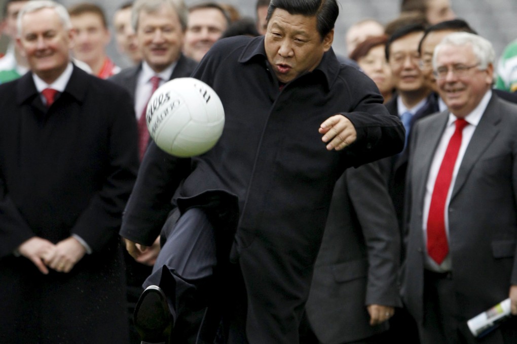 Xi Jinping kicking a football on a visit to Ireland in 2012. Photo: Reuters