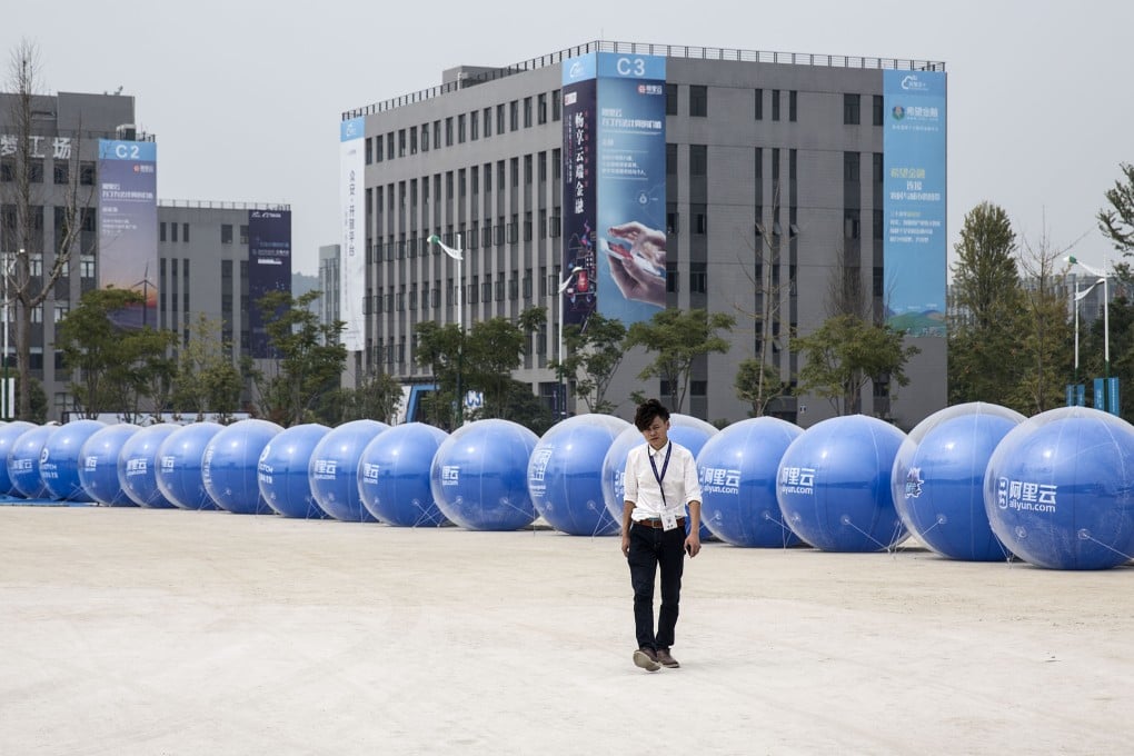 Balloons advertise AliCloud which has the broadest range of public cloud services and alliances among China's service providers, according to a study. Photo: Bloomberg