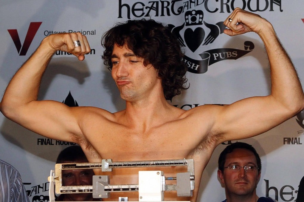 Justin Trudeau while weighingin for a charity boxing match.