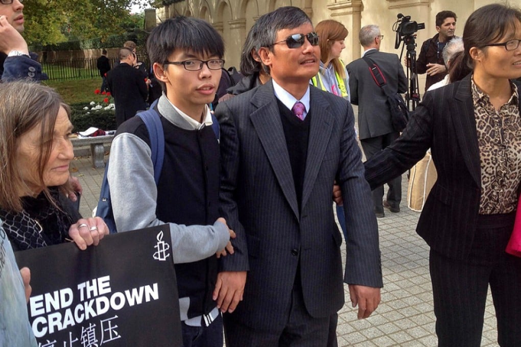 Joshua Wong and Chen Guangcheng in London. Photo: Jun Yip
