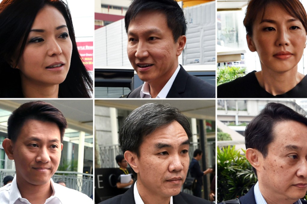 Top left to right: former finance manager Serina Wee, founder Kong Hee, former finance manager Sharon Tan. Bottom left to right: , deputy senior pastor Tan Ye Peng, former treasurer John Lam, and former fund manager Chew Eng Han. Photo: Reuters