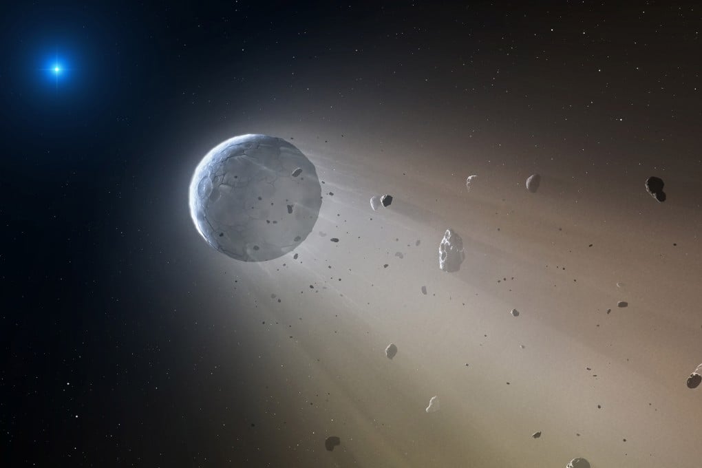 Artist's rendering shows an asteroid slowly disintegrating as it orbits a white dwarf star. Photo: AP