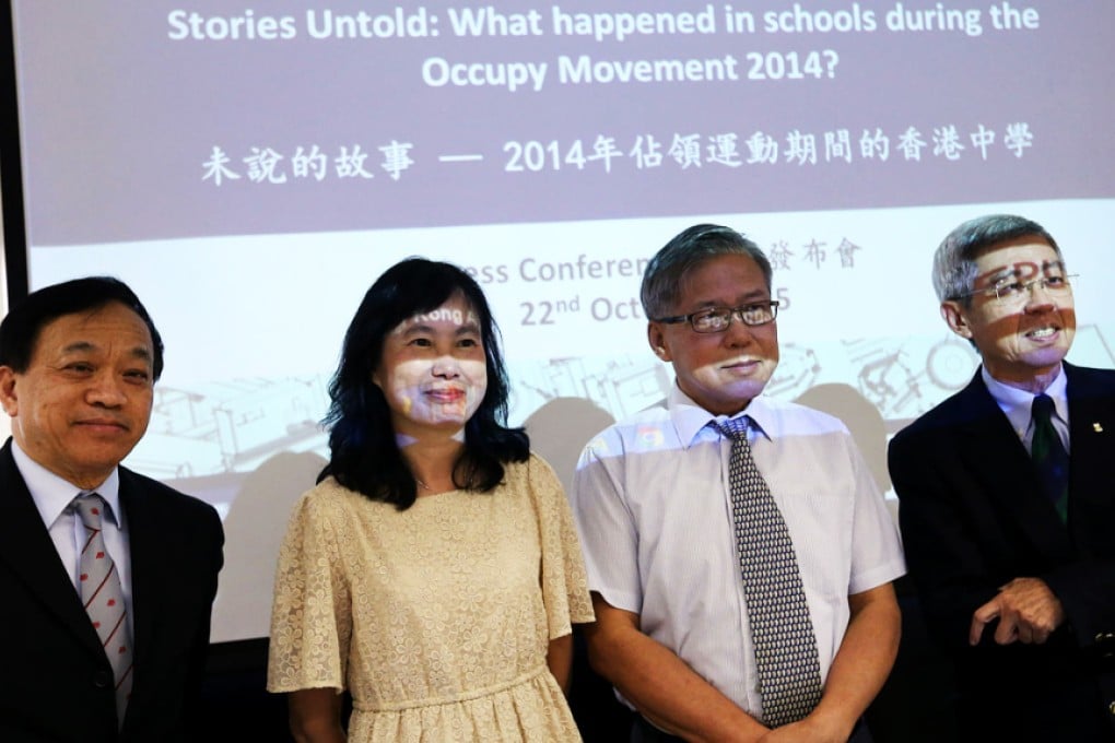 Members of the school heads' association, and representatives of Policy 21 and HKU announce the survey results. Photo: Dickson Lee