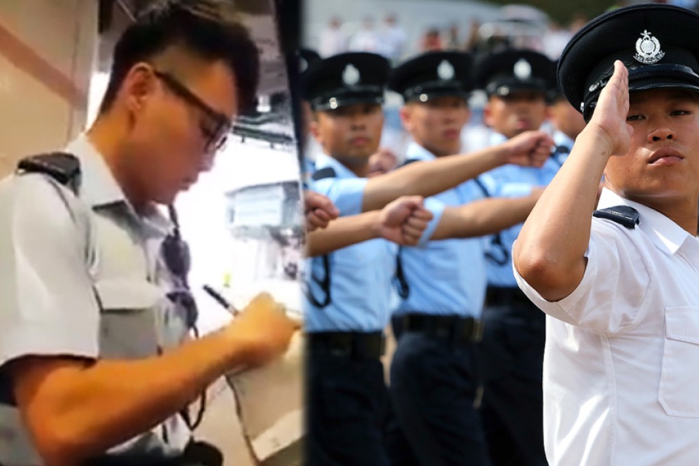 The young police officer in a screen grab from the video clip (left) appears to be living up to his training (right) as a member of Asia's Finest. Photo: Sam Tsang