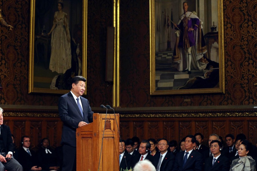 Xi Jinping delivers a speech to the British Parliament. Photo: AFP