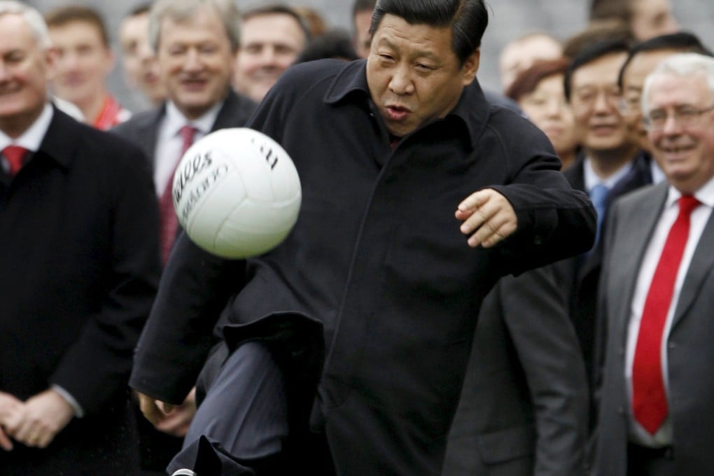 Xi Jinping kicks a football during a visit to Croke Park in Dublin, Ireland, while China's vice-president in 2012. Photo: Reuters