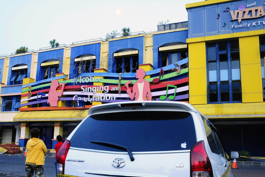 The fire-damaged Inul Vizta karaoke club. Photo: AFP