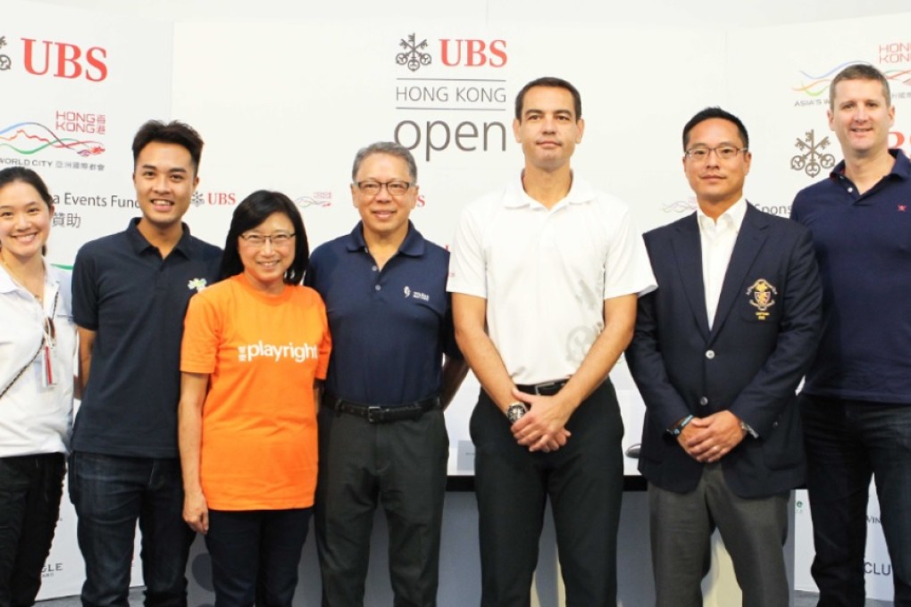 Participants at the UBS Hong Kong Open Charity Cup press conference. Toby Mountjoy is at far right. Photo: SCMP Pictures